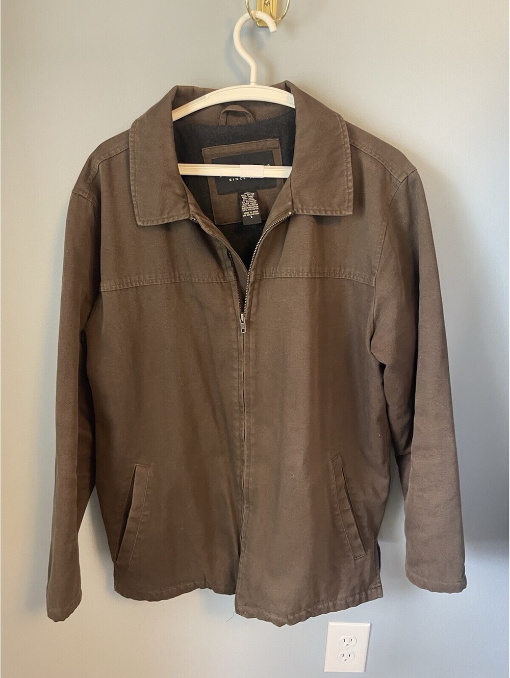 Eddie Bauer Men's Full Zip Cotton Jacket, Brown, Point Collar, Size M